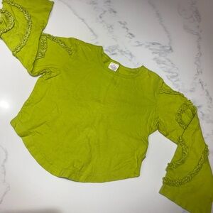 OILILY ~SIZE 5-6 GIRLS MOSS GREEN RUFFLE TRIM LONG SLEEVE COTTON SHIRT TOP TEE
